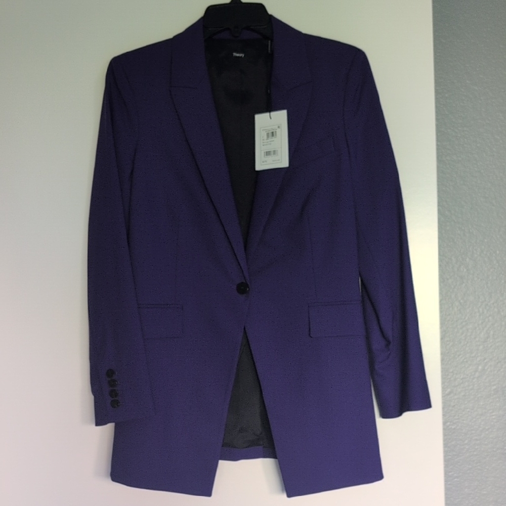 Theory Blue Iris Single-Button Tailored Blazer